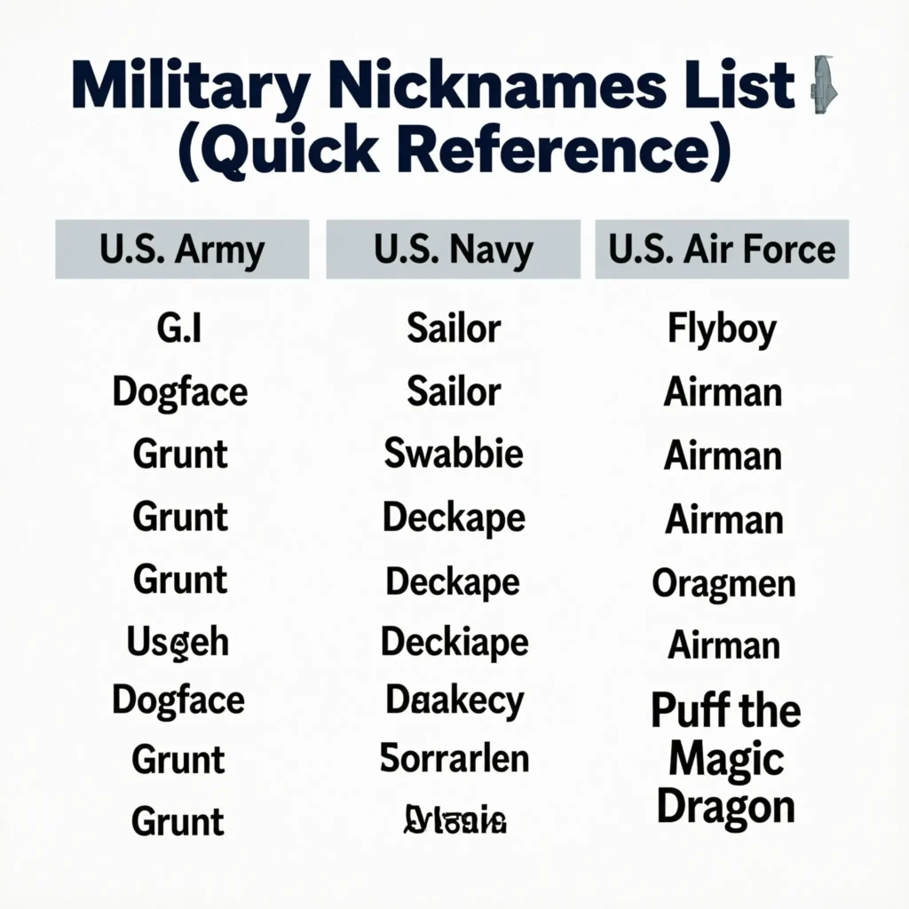 Military Nicknames List 📜 (Quick Reference)